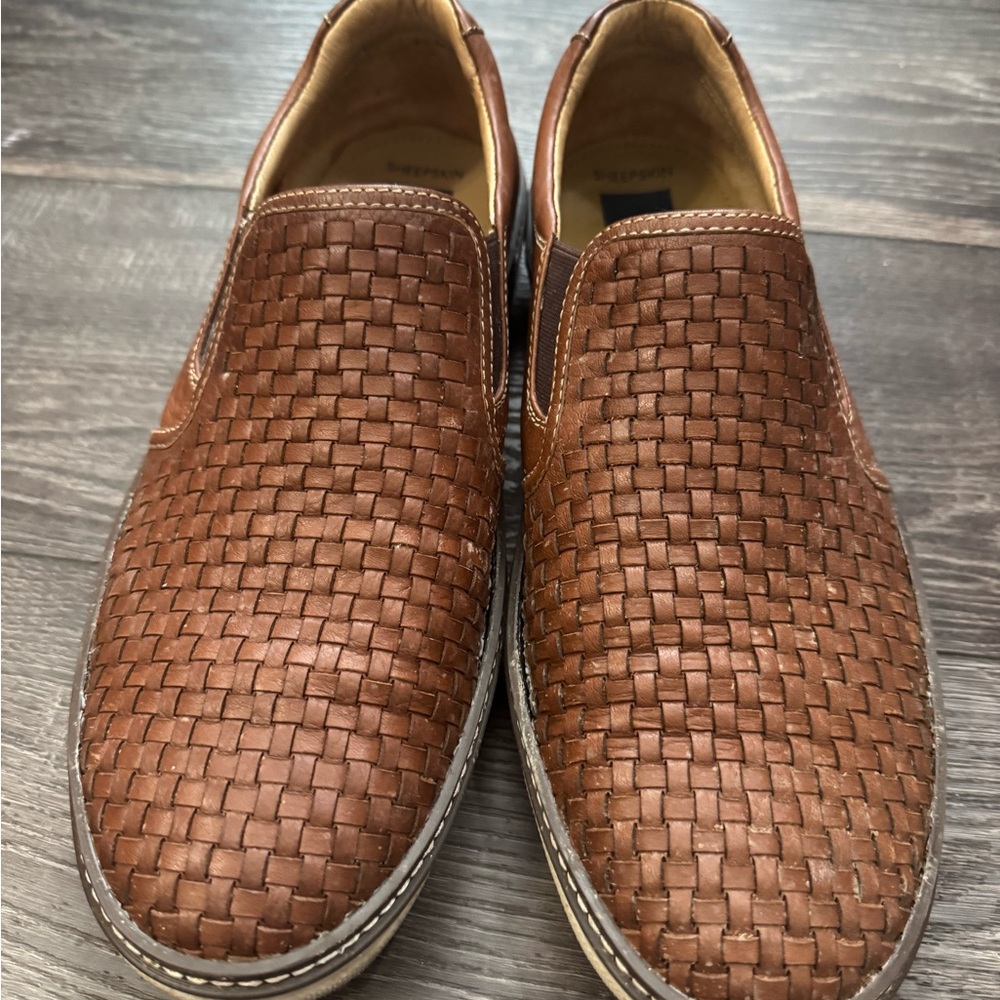 Johnston & Murphy McGuffey Brown Woven Leather Slip-On Shoes